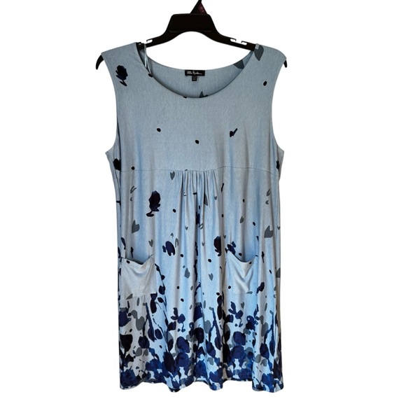 Ulla Popken Dresses & Skirts - Ulla Popken Sky Blue Floral Sleeveless Swing Tunic Dress Front Pockets Sz 16/18